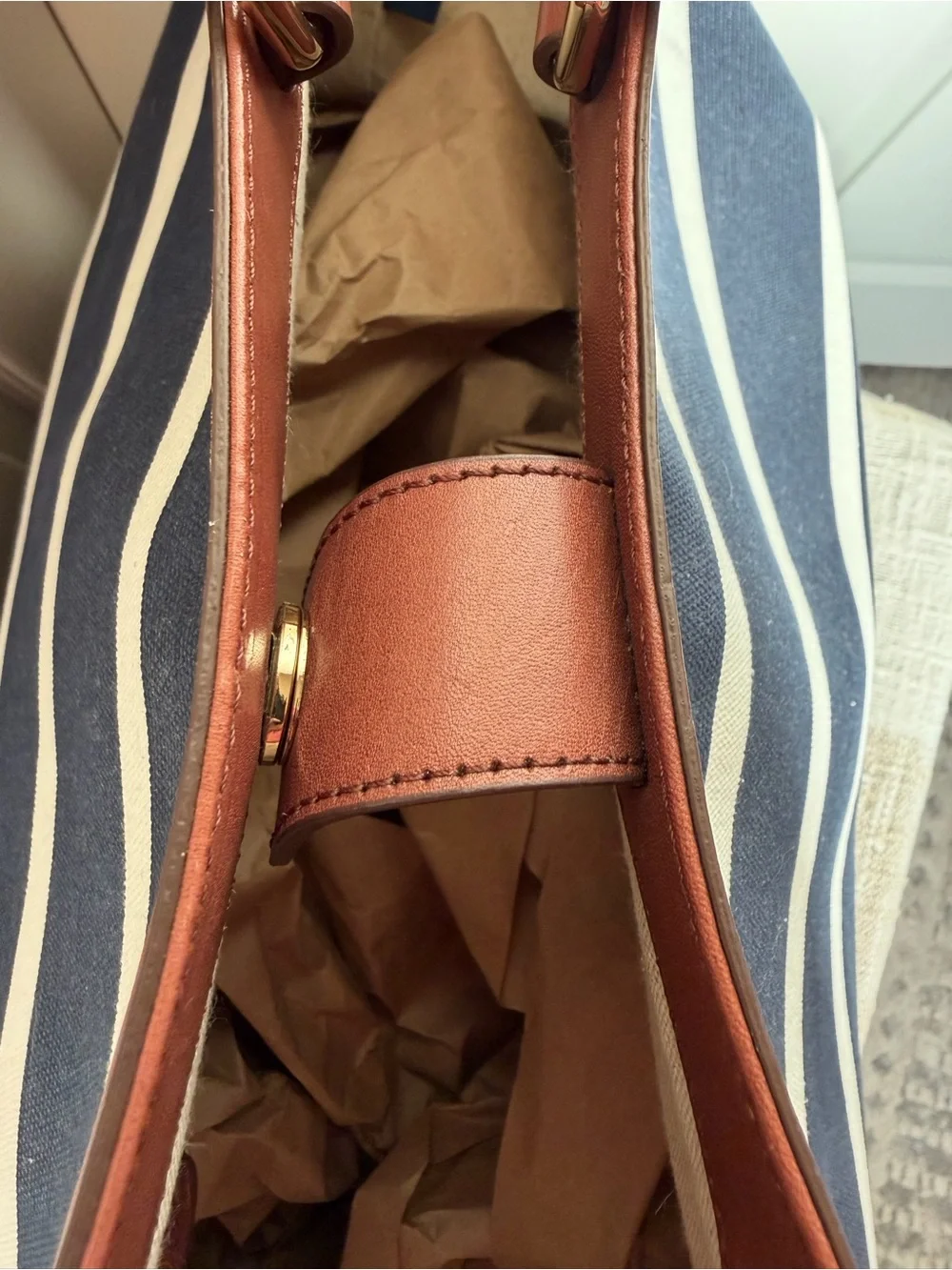 Cole Haan Striped Navy & White Canvas Tote